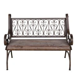 Metall-Gartenbank Bordeaux, Braun Mit Holzsitz, Ca. 91 X 59,2 X 115 Cm