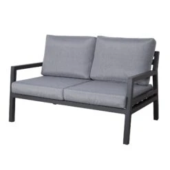 4-teilige Lounge-Gruppe 'Piazza', Tisch Mit Glasplatte, Inklusive Auflagen -Gartenmöbel 3910302532 Alu Loungergruppe Piazza 4tlg schwarz inkl Kissen grau Tisch mit Glasplatte3 74482