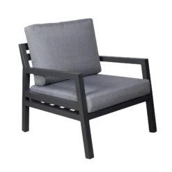 4-teilige Lounge-Gruppe 'Piazza', Tisch Mit Glasplatte, Inklusive Auflagen -Gartenmöbel 3910302532 Alu Loungergruppe Piazza 4tlg schwarz inkl Kissen grau Tisch mit Glasplatte4 74481