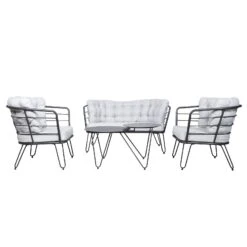 4-teilige Lounge-Gruppe 'Bella', Schwarz, Inklusive Auflagen 13 4-teilige Lounge-Gruppe 'Bella', Schwarz, Inklusive Auflagen -Gartenmöbel 3910302533 Alu Loungergruppe Bella 4tlg schwarz inkl Kissen hellgrau 74488