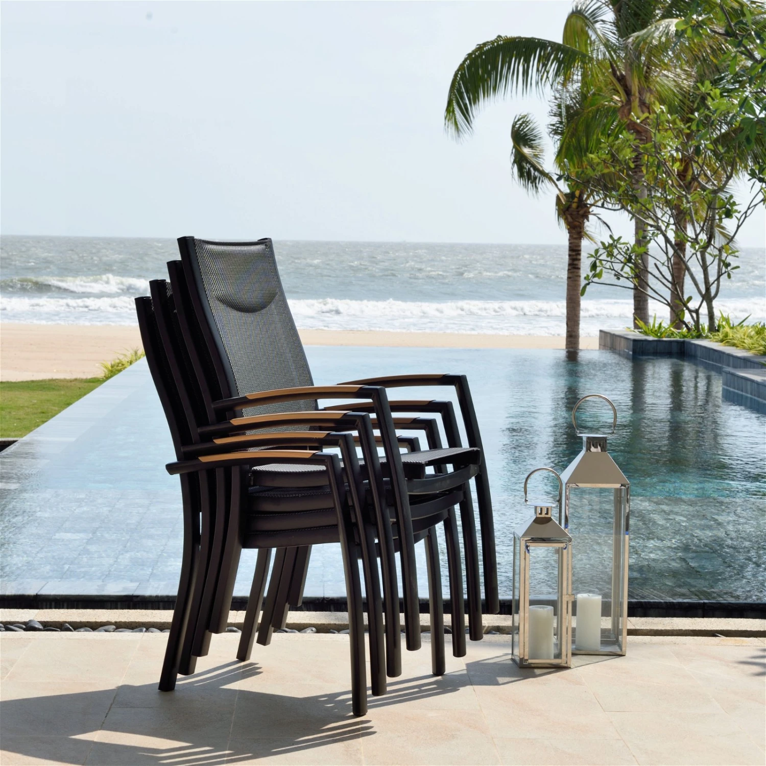 Stapelsessel 'Panama', Schwarz/grau, Ca. 100 X 65 X 62 Cm 4 Stapelsessel 'Panama', Schwarz/grau, Ca. 100 X 65 X 62 Cm – Bild 2