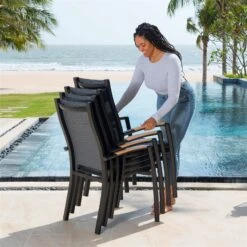 Stapelsessel 'Panama', Schwarz/grau, Ca. 100 X 65 X 62 Cm 10 Stapelsessel 'Panama', Schwarz/grau, Ca. 100 X 65 X 62 Cm -Gartenmöbel 3910302712 Alu Stapelstuhl Panama schwarz Textilen 3D mesh grau 3 119337