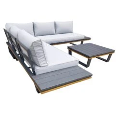 Alu-Eckloungegruppe 'Cahors' Inkl. Kissen, 4tlg., Anthrazit -Gartenmöbel 3910302722 Alu Eckloungegruppe Cahors 4tlg anthrazit Holzoptik inkl Kissen grau 2 121754