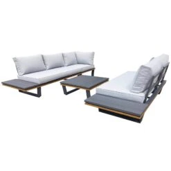 Alu-Eckloungegruppe 'Cahors' Inkl. Kissen, 4tlg., Anthrazit -Gartenmöbel 3910302722 Alu Eckloungegruppe Cahors 4tlg anthrazit Holzoptik inkl Kissen grau 4 121755