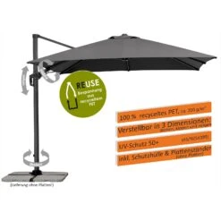 Pendelschirm 'Rhodos', Anthrazit, Ca. 300 X 300 Cm 26 Pendelschirm 'Rhodos', Anthrazit, Ca. 300 X 300 Cm -Gartenmöbel 3910503326 Pendelschirm Rhodos Twist Green Style ca 300x300cm anthrazit 3 119126