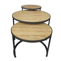 Beistelltisch 'Nestling', Schwarz, Natur -Gartenmöbel 3910801532 Beistelltisch Nestling 3er Set Stahlgestell Belattung FSC Akazie 4 102344