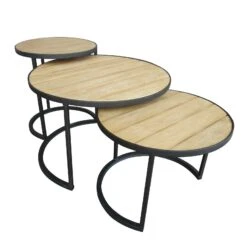 Beistelltisch 'Nestling', Schwarz, Natur -Gartenmöbel 3910801532 Beistelltisch Nestling 3er Set Stahlgestell Belattung FSC Akazie 5 102345