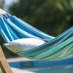 LA SIESTA Hängematte 'Modesta', Azure, Doppel - L 350 X B 160 Cm 10 LA SIESTA Hängematte 'Modesta', Azure, Doppel - L 350 X B 160 Cm -Gartenmöbel 3940200337 Doppel Haengematte Modesta Azure Bio Baumwolle 4 106112