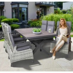 Geflechtsessel Bremen, Hellgrau/braun, Verstellbare Rückenlehne -Gartenmöbel 3950100954 Geflechtsessel Bremen Koelle graubraun inkl auflagen Ruecken verstellbar2 63432